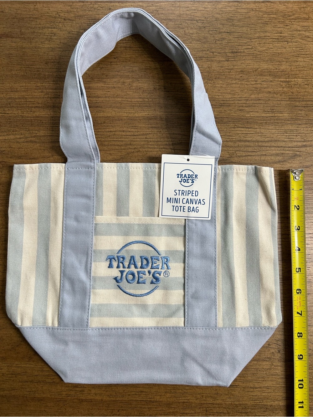 Trader Joe's Striped Mini Canvas Tote Bag Blue NWT Limited Edition 🆕 - Picture 3 of 3
